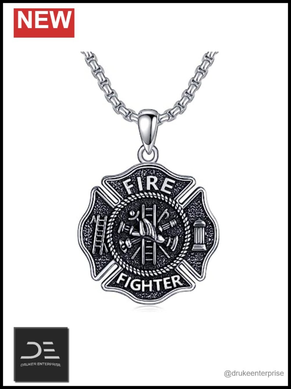 Firefighter Necklace 925 Sterling Silver Fire Dept Pendant for Men Women Gift